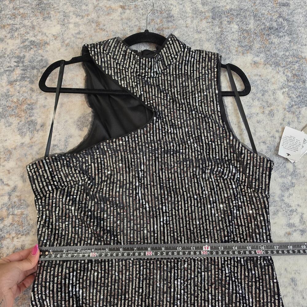 Donna Morgan Dress Womens 16 Black Sequin One Shoulder Cutout Midi Bodycon NEW - Picture 8 of 12